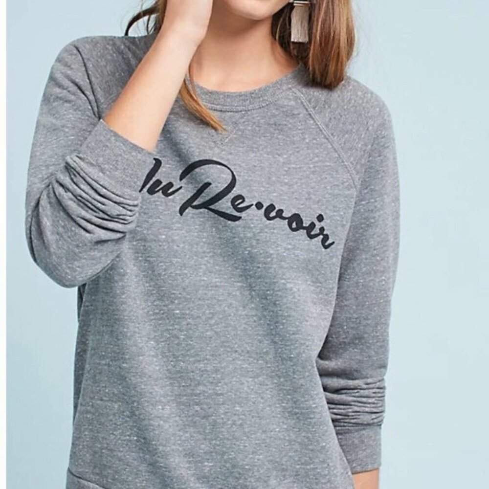 Sol Angeles Au Revoir Crew Neck Sweatshirt Top - Medium - Gray